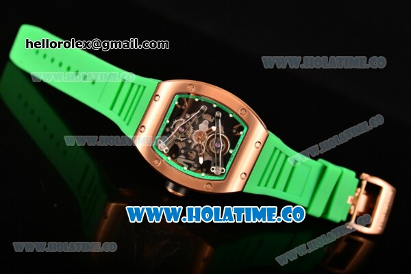 Richard Mille RM 038 Asia Automatic Rose Gold Case with Skeleton Dial and Green Rubber Strap - Click Image to Close